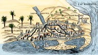 Alte Landkarte der Stadt Alexandria mit dem Leuchtturm