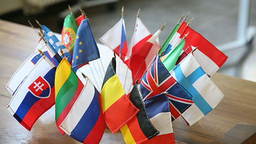 Europäische Flaggen in einer Vase.